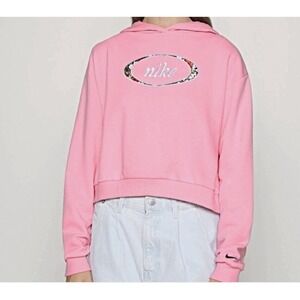 Nike Women's Sportswear Crop Pink Fleece Hoodie Floral Logo Size 2X